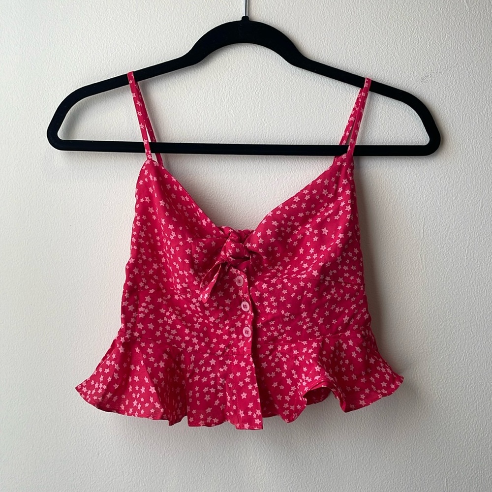 For Love & Lemons Block Party Ruffle Crop Top - S / Pink Star